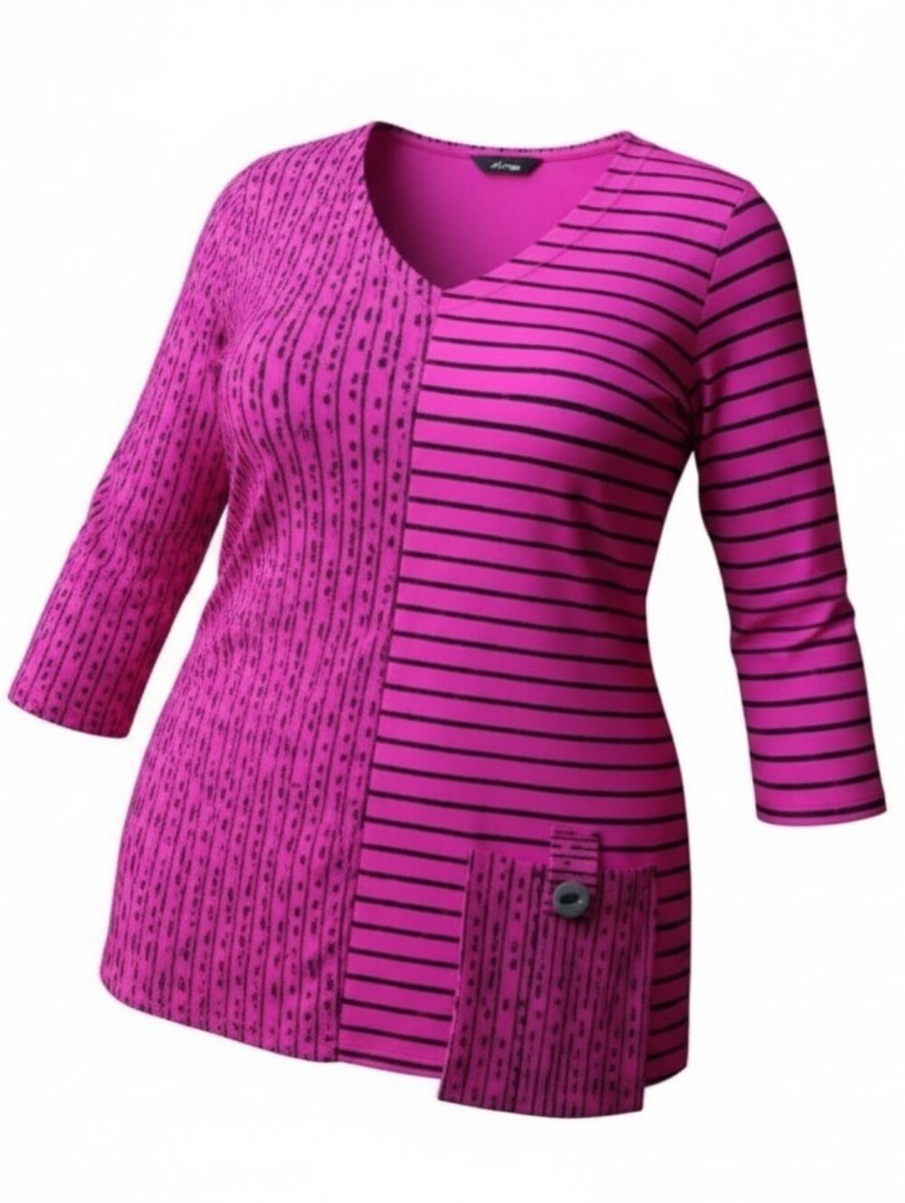 ALI MILES | Pink Black Multi Striped Artsy Jersey Relax Lagenlook Tunic Top | XL